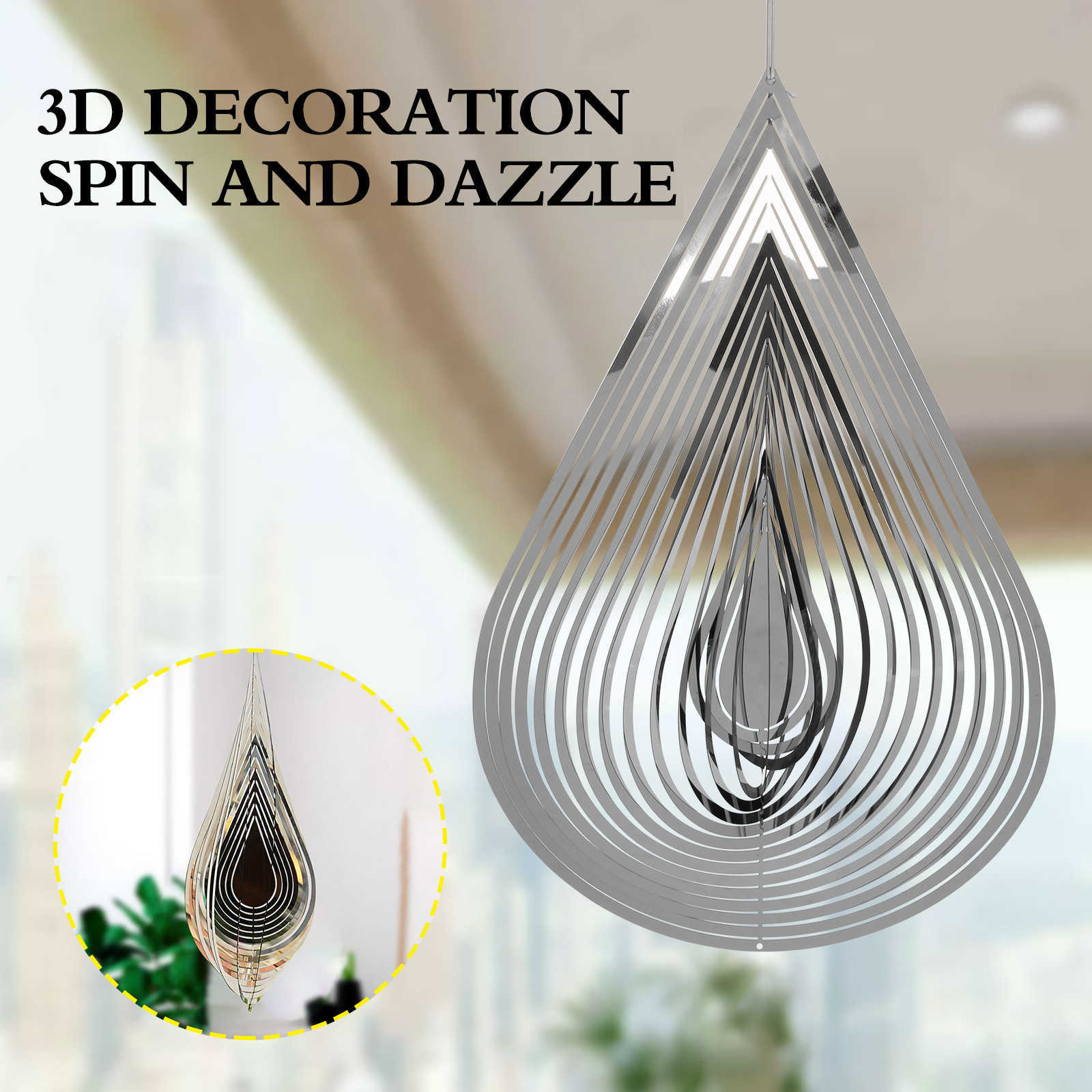 3D Round Rotating Wind Chimes Flowing-Light Effect Design Home Garden Decoration Outdoor Hanging Decor Gift Shiny Wind Spinners L230620
