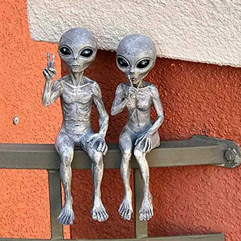 Outdoor Space Alien Ornamenten Tuin Hars Standbeeld Beeldje Woondecoratie Gift Tuin Yard Decoratie Outdoor Miniaturen L230620