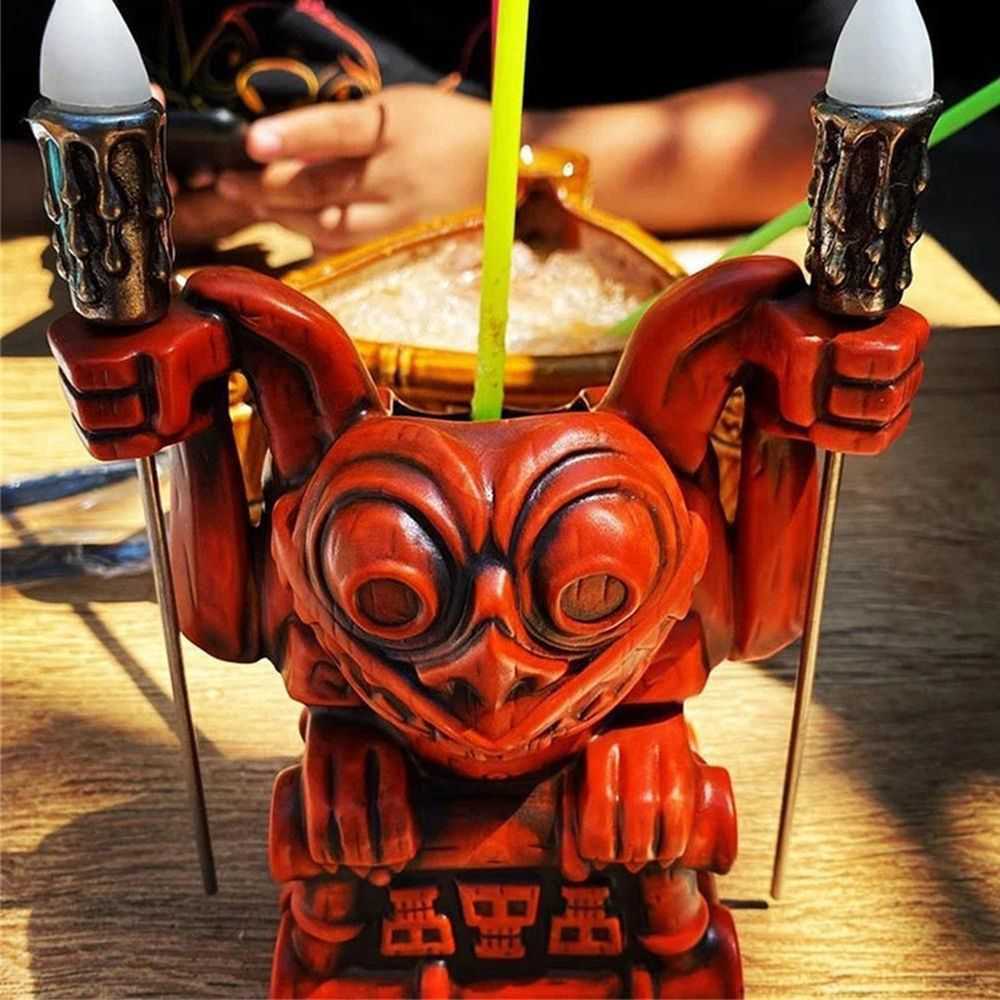 Naturtrogen utomhusharts Trädgårdsdekoration Tiki Figur Staty Tili Skulptur Fackla Lysande vattenkopp Hawaii Totem L230620