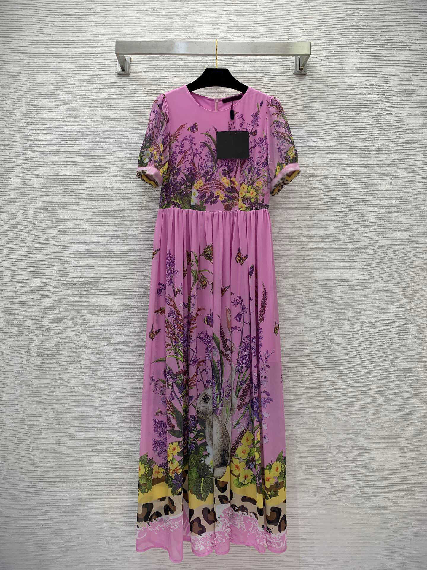 23ss vestidos de verano vestido de mujer ropa de diseñador para mujer New Rabbit Mushroom Blossom Print Cintura Slim Bubble Sleeves Large Swing Dress Ropa de mujer de alta calidad