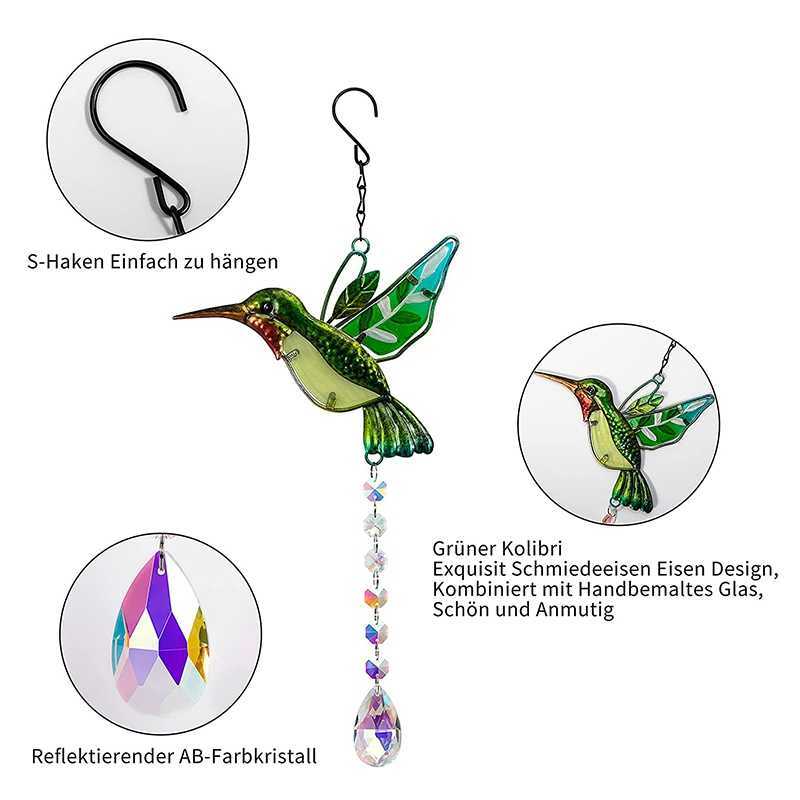 Hanging Wind Chimes Suncatchers Outdoor Wind Butterfly Hummingbird Pendants Crystal Ball Prism Ornament Garden Decoration L230620