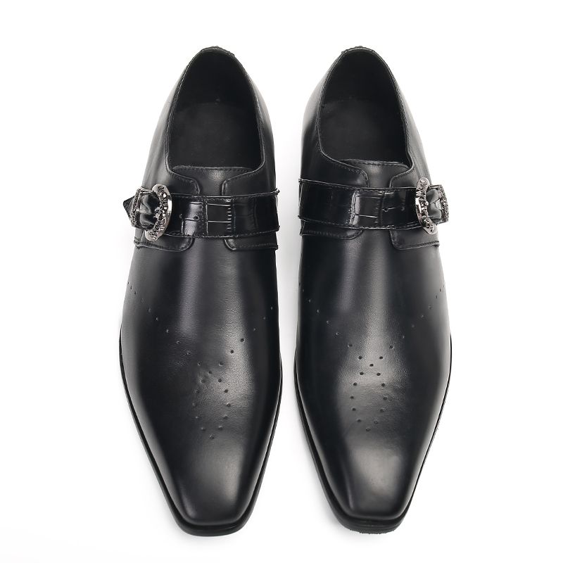 2023 大きいサイズのクラシックビジネス本革の靴ポインテッドトゥソリッドカラーの男性の結婚式の靴モンクストラップフォーマルオフィス男の靴