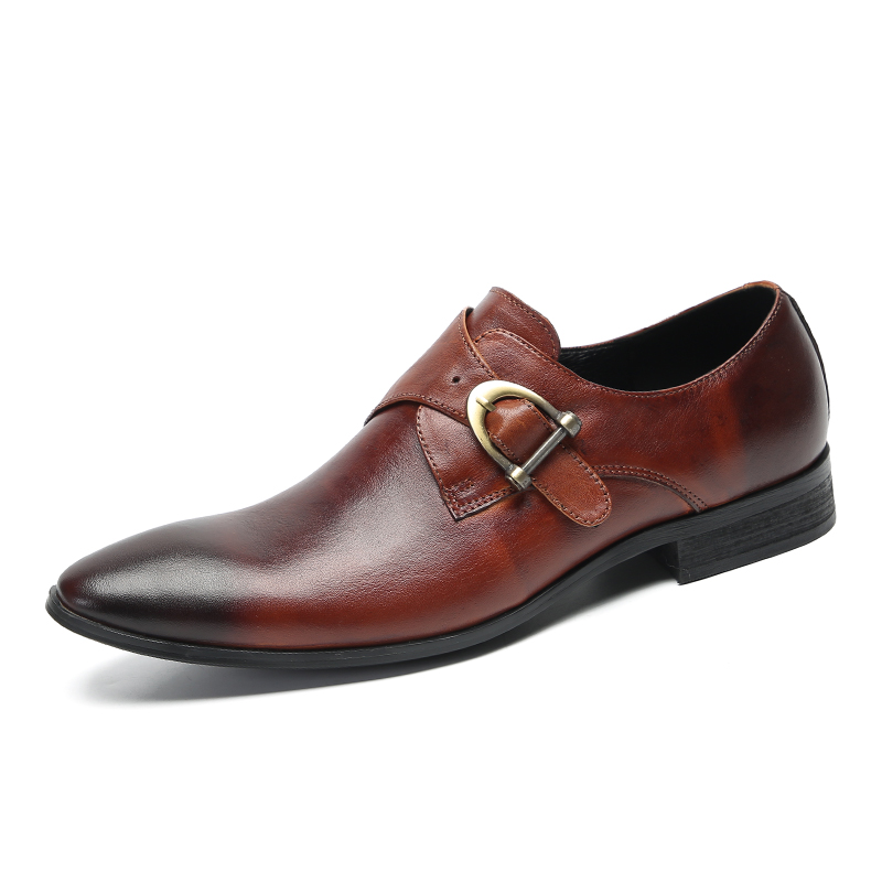 2023 Vintage brun manlig äkta lädersko gentleman prom bröllop buckle brogy skor affärs oxfords män formella klänningsskor