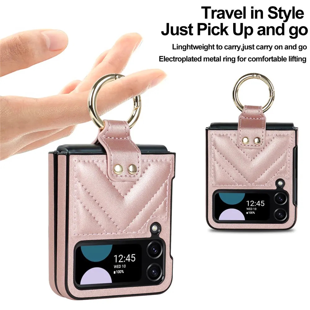 Bolsa de grife Rhombus Ring Holder Hook PU Leather Case para Samsung Galaxy Z Flip 4 5 Zflip 3 Shockproof Cover Coque