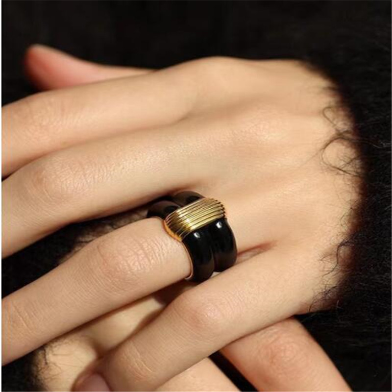 Topkwaliteit Designer Ring Man Vrouw Luxe High End Email Streep Ringen Unisex Klassieke Ring Koper Party Bruiloft Kerst Mode-sieraden