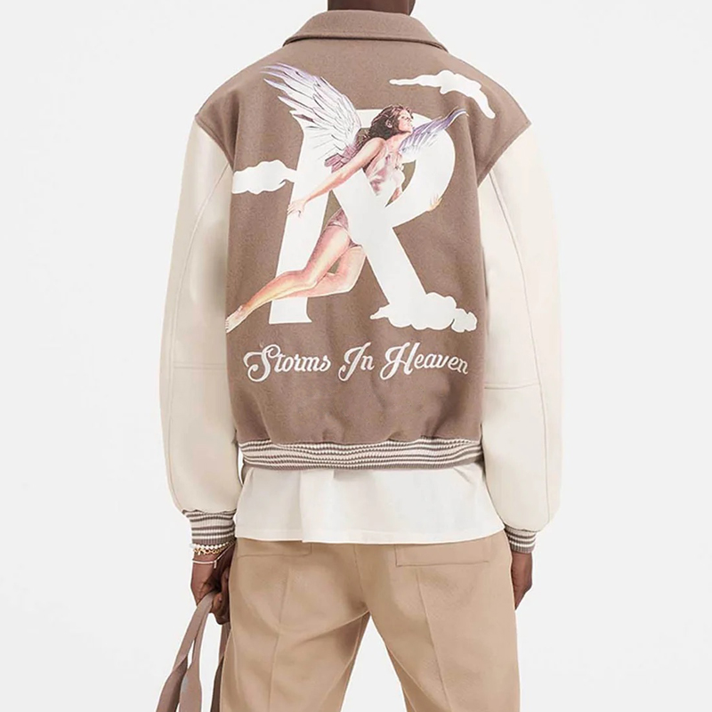 

2023 reprreesent angel printed embroidery panelled baseball jacket man women fashion varsity coat oversize baseball uniform fzjk736, Black;brown