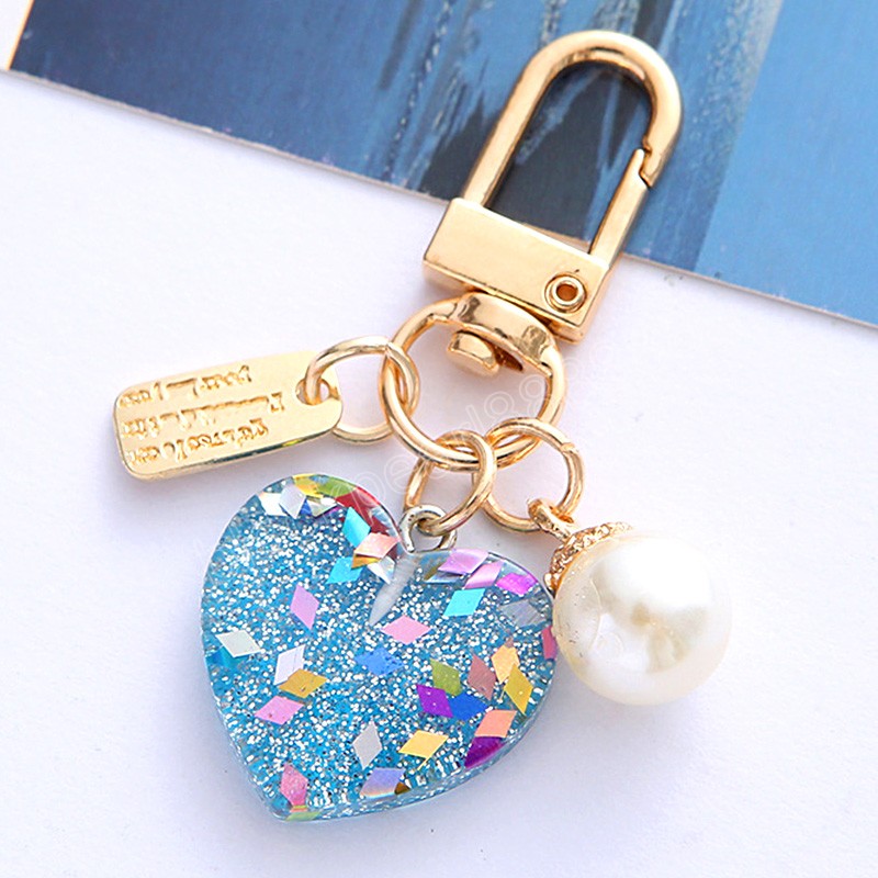 Yaratıcı Aşk Kalp Şekli Anahtarlık Renkli Glitter Sequin Heart Peart Kolye Knit Tuyring Telefon Çantası Araba Anahtar Süsler Aksesuarlar