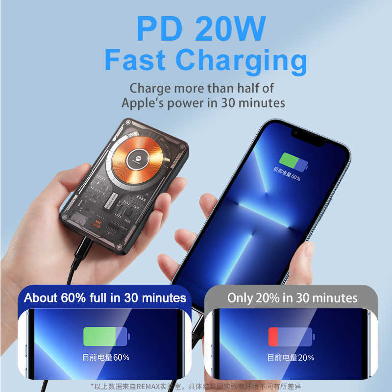 WEKOME パワーバンク磁気ワイヤレス PD 20 ワット高速充電 10000mAh 透明カバープレート USB ポータブルソース iPhone14promax L230712