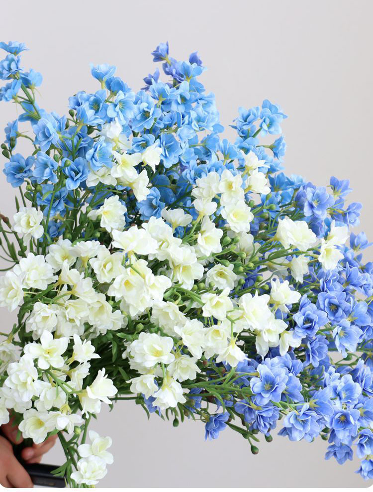 4 fiori artificiali di fascia alta, Delphinium, viole al tocco reale, fiori finti la casa, soggiorno, tavola da festa, decorazioni matrimoni, composizione floreale Phalaenopsis