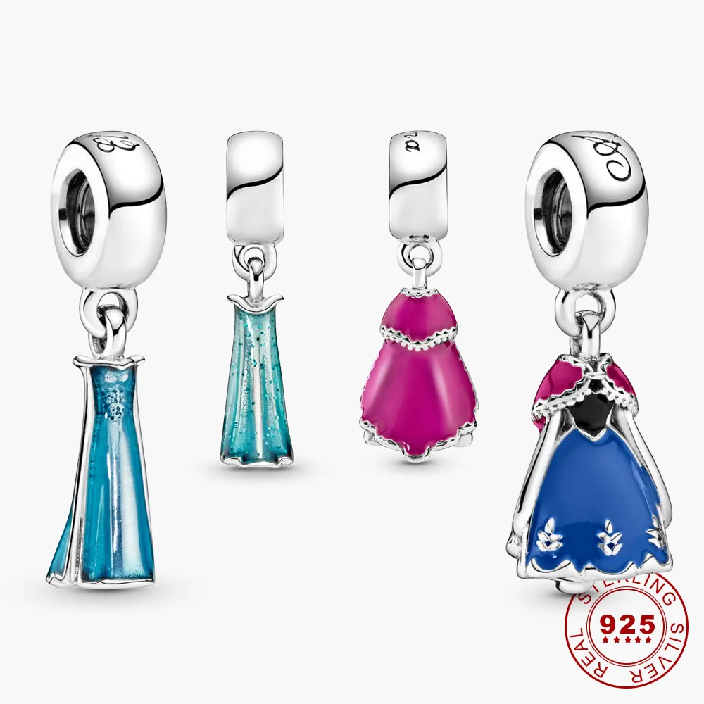 925 Silver Fit Pandora Charm 925 Bracelet Winter Princess Dress Dangle charms set Pendant DIY Fine Beads Jewelry