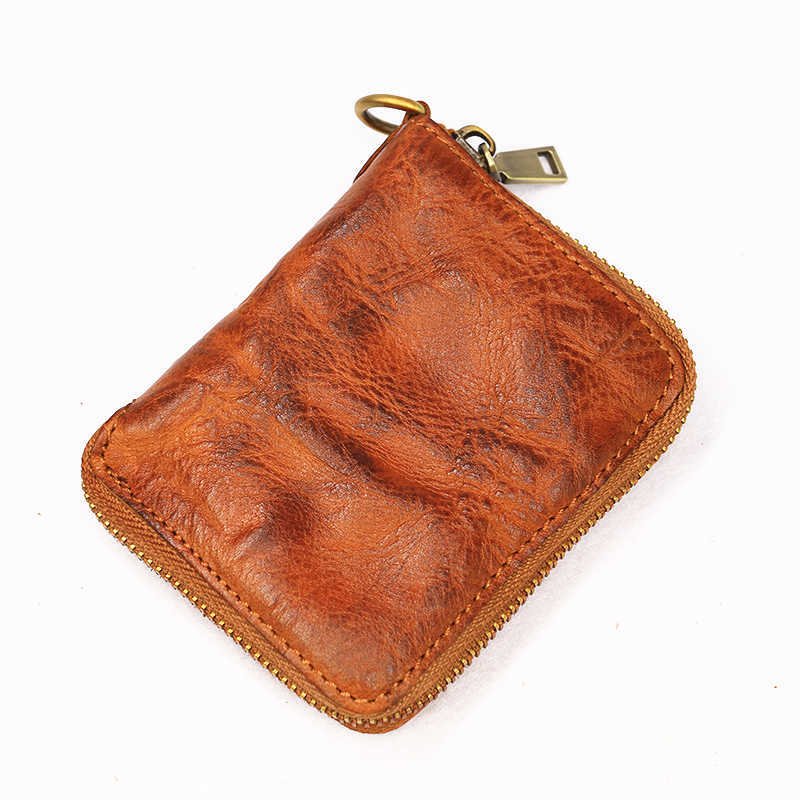 Portefeuille en cuir véritable pour femmes hommes Vintage fait à la main court petit porte-monnaie à glissière pliante pour hommes avec poche à monnaie L230704