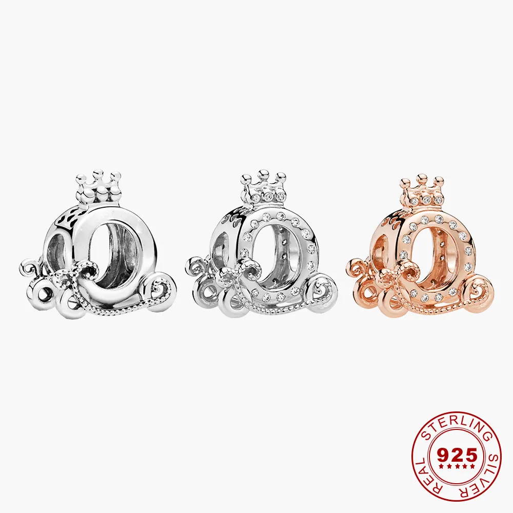 925 Silver Fit Pandora Charm 925 Bracelet Polished Crown O Carriage charms set Pendant DIY Fine Beads Jewelry
