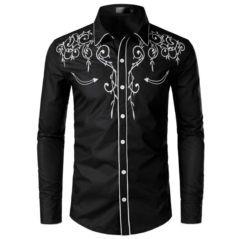 Qnpqyx new Western Cowboy Shirt Men Men Design Emsodery Slim Fit Casual с длинным рукавом рубашки мужские свадебные вечеринки для мужчин