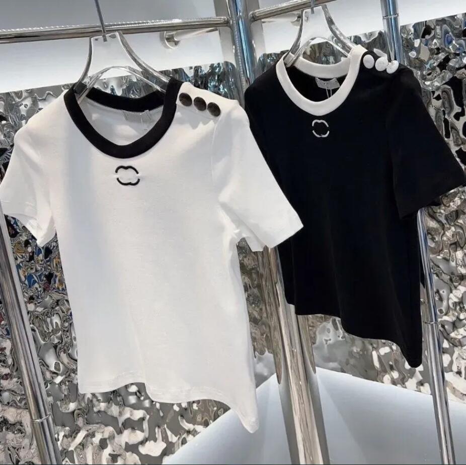 23-Fashion T-shirt pour femmes Base à manches longues Noir et blanc 2 couleurs Designer coton de luxe élastique doux confort de haute qualité