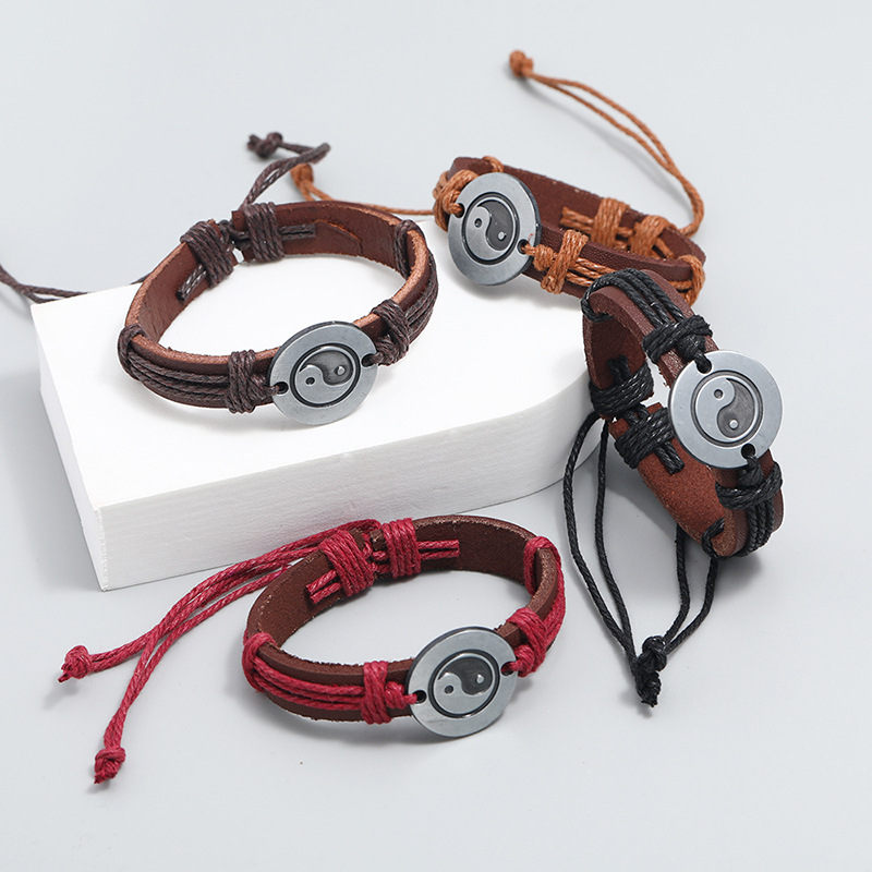Trendy Handmade Leather Id Wrist Bracelets For Men Women Vintage Leather Wrap Hemp Bracelets Jewelry Accessories Black Brown Gifts