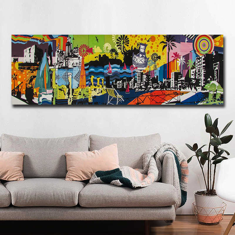 Abstracte Stad Landschap Wall Art Canvas Prints Moderne Pop Muur Graffiti Art Schilderijen Decoratieve Foto's Voor Woonkamer Decor L230704