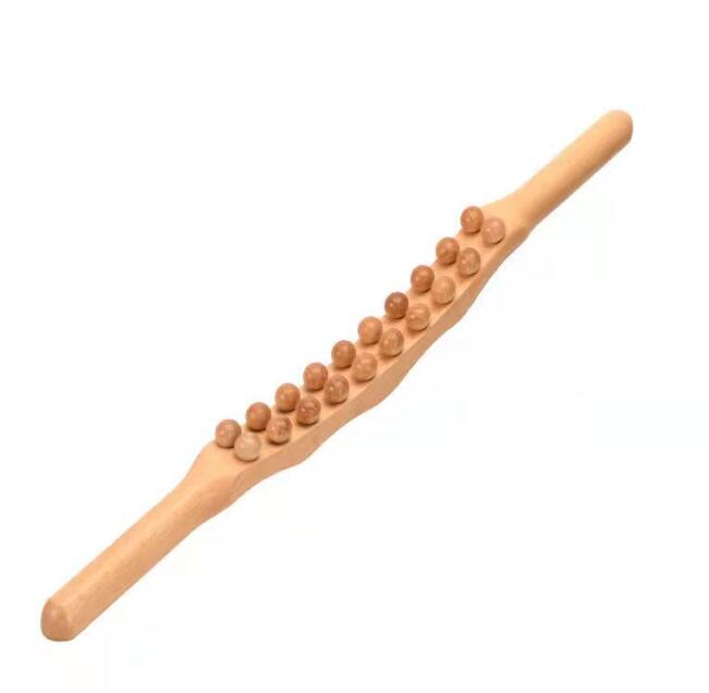 Full Body Massager 20 Beads Gua Sha Massage Stick Carbonized Wood Back Scrapping Meridian Therapy Wand Muscle Relaxing Guasha Massager Roller