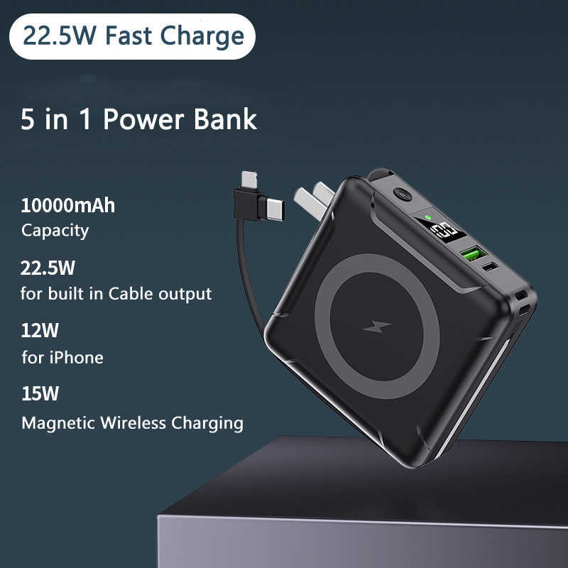 10000 mAh Power Bank, schnelles 15 W magnetisches kabelloses Laden für iPhone 12/13/14 Pro Max 12/13 Mini 14 Plus Powerbank mit Kabelstecker L230712