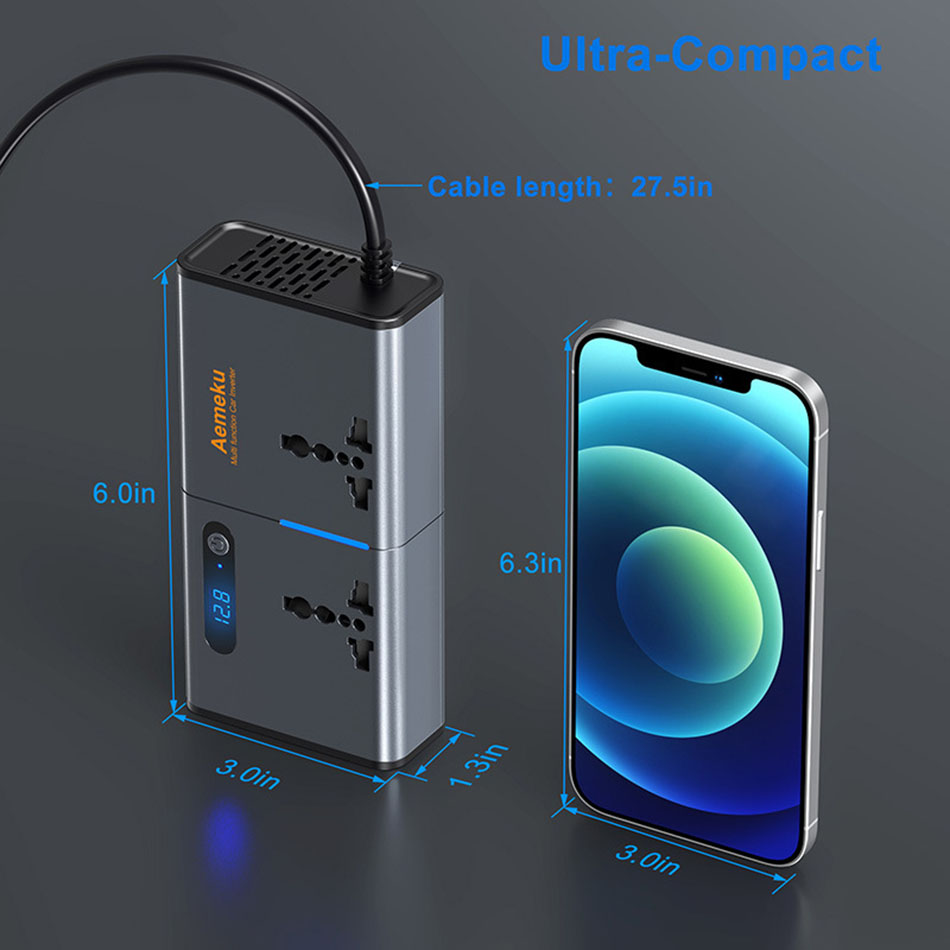 Onduleur de voiture 200W DC 12V / 24V à AC 220V US EU Prise de courant universelle Type C PD USB3.0 Charge rapide Onduleurs de tension à onde sinusoïdale modifiée