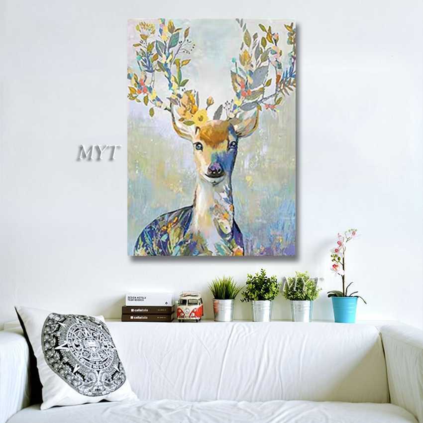 子供の部屋の壁の装飾抽象鹿ヘッドオイルペインティングウォールアート画像