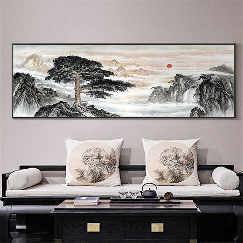 Chinesischen Stil Berglandschaft Leinwand Abstrakte Ölgemälde Poster Druck Wand Kunst Bild für Wohnzimmer Home Office Decor L230704