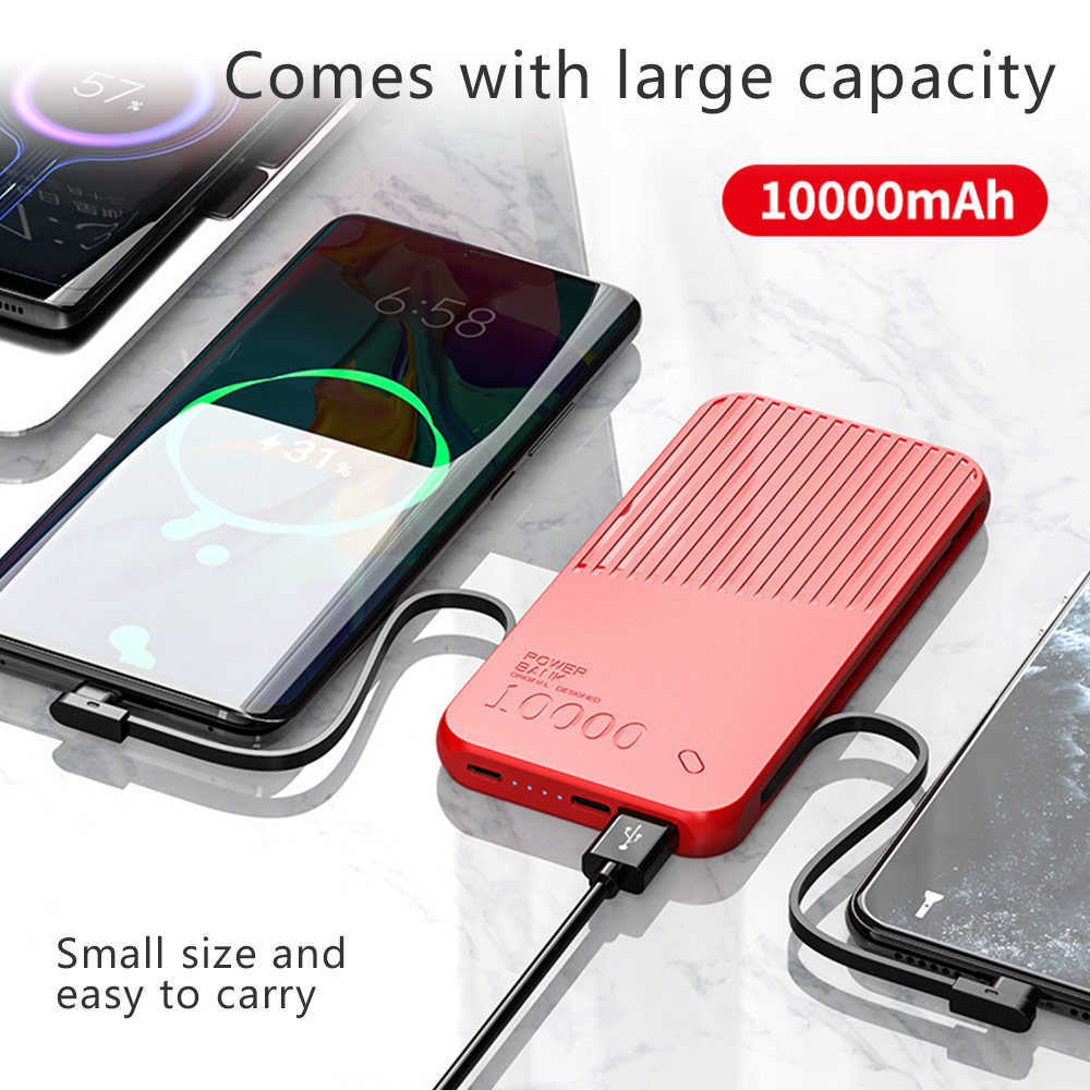 FLOVEME 10000mAh Power Bank Batterie Externe Pour iPhone Xiaomi Mi Mini PowerBank Chargeur Portable PoverBank Avec 2 Câble USB L230712