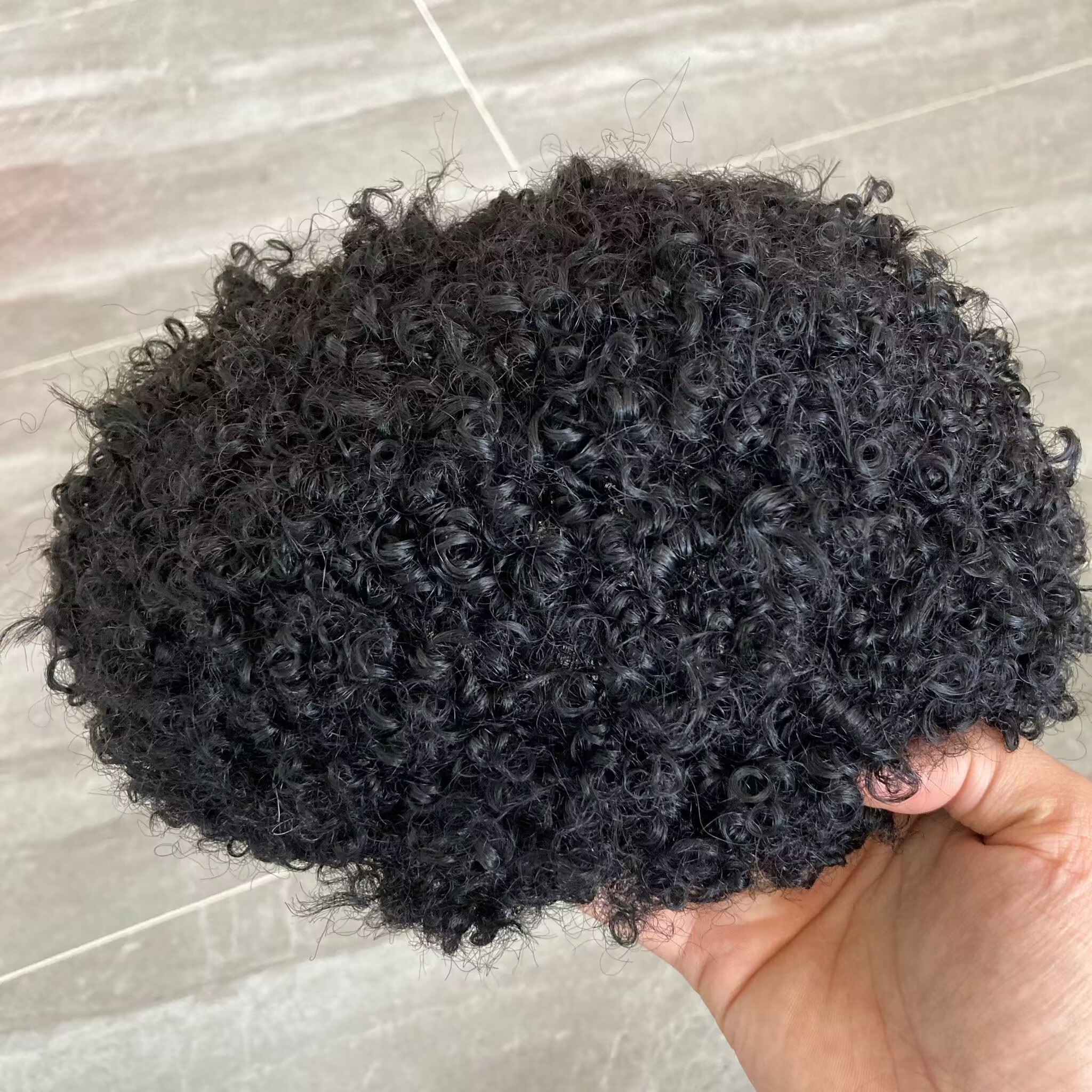 8mm Afro Mono Lace with PU Toupee Man Weave Unit Black Mens Kinky Curly 100% Human Hair Ptothesis African American Replacement