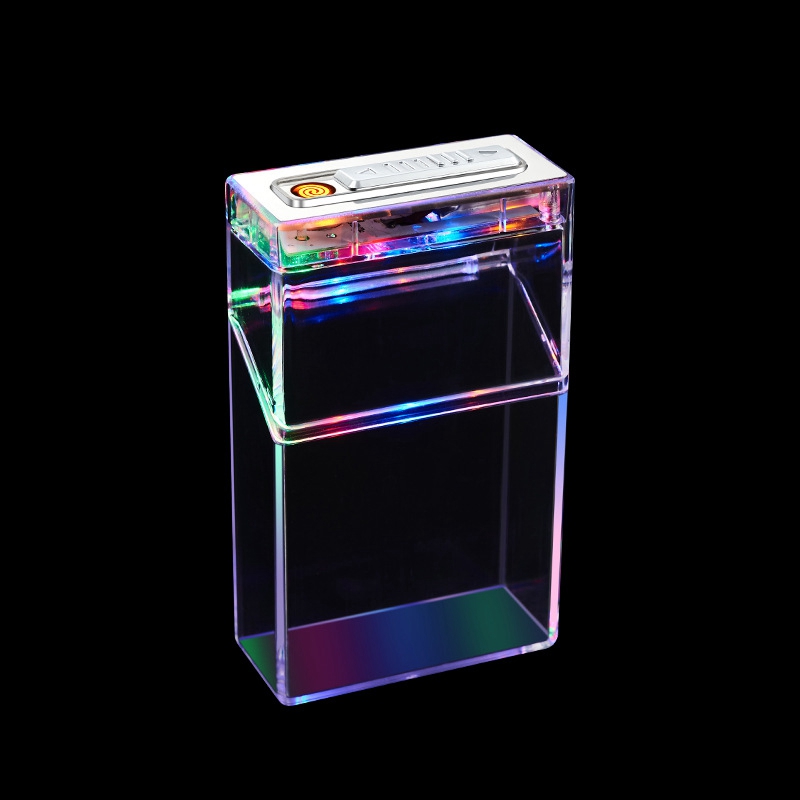 Transparent Smoking Colorful Atmosphere Light Lamp Dry Herb Tobacco Cigarette Holder Stash Case Portable USB Charge Lighter Innovative Storage Box Container