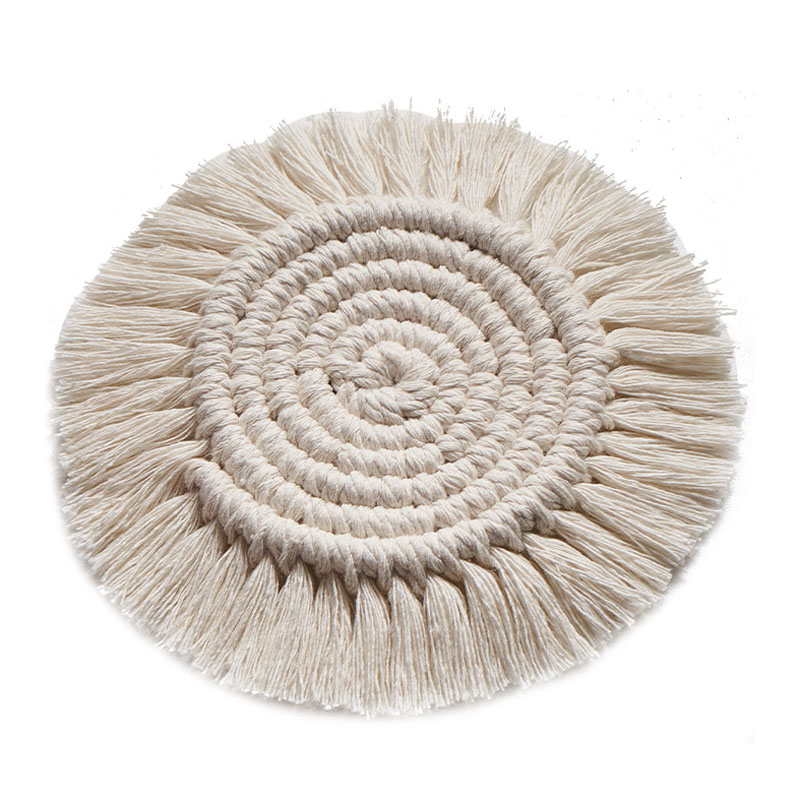 Boho sous-verres tapis Beige napperon absorbant pour Table en bois Protection tissé à la main pendaison de crémaillère cadeaux cadeaux pour la maison