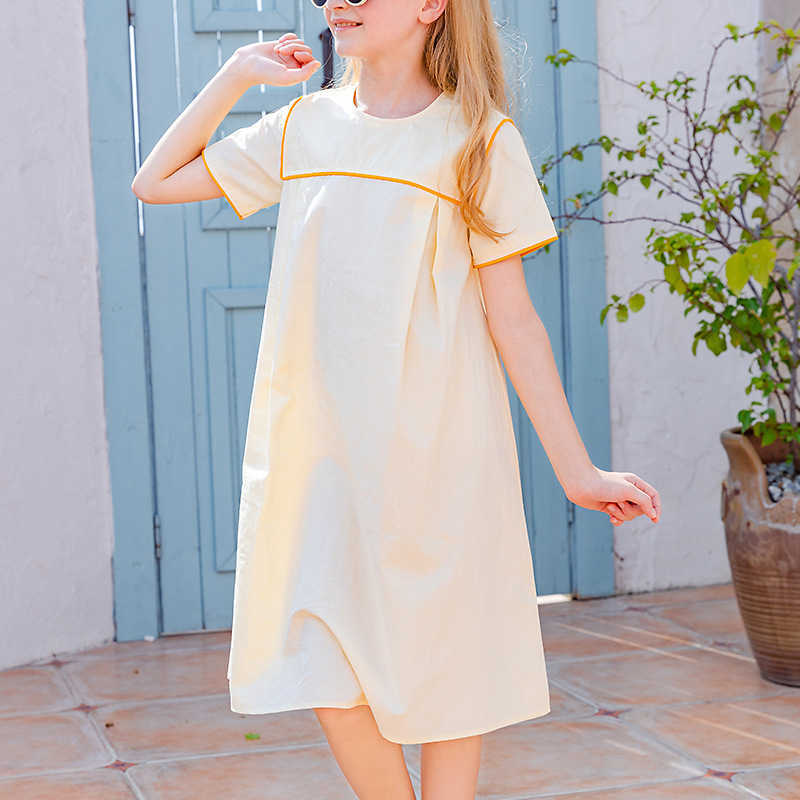 Robes de fille New Summer Teen Girls Robe à manches courtes 2022 Brief Enfants Coton Vêtements Élégant Enfants Casual Dress Patchwork # 6846HKD230712