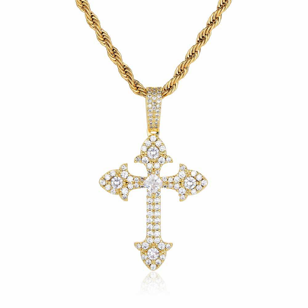 Hip Hop Cross Pendant Necklace Religious Jewelry 18K Real Gold Plated Men Gift