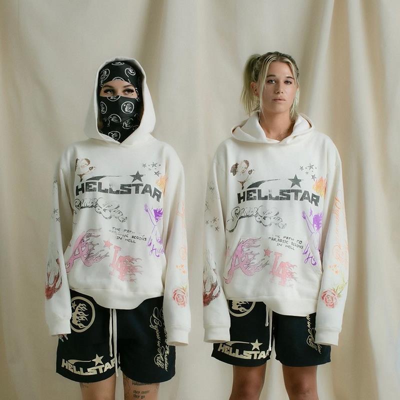 New Hellstar Skull graffiti print hoodie for both men and women Men's Hoodies Sweatshirts flame designer hoodie long sleeve coat plus size MLXL2XL