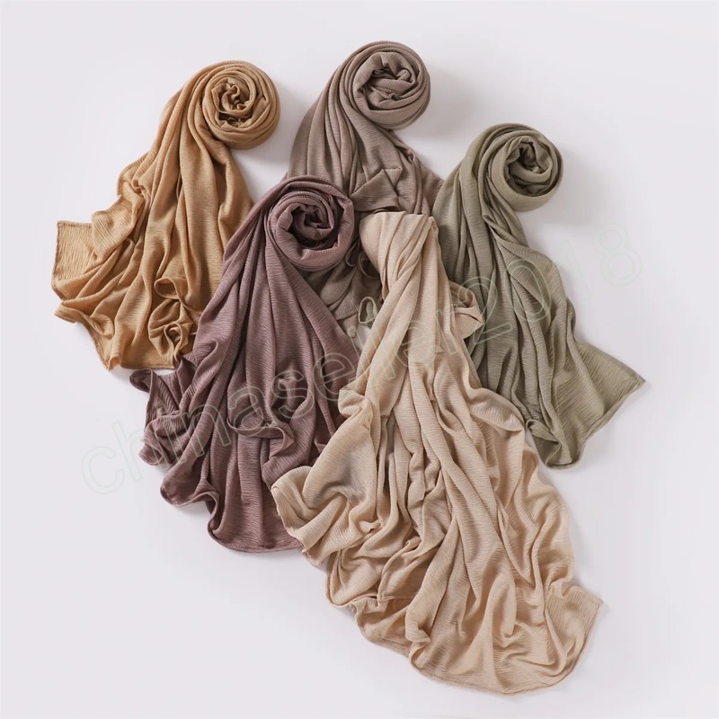 Ribbad bomullströja Hijabs Mulsim Scarf Långa sjalar Mjuk elastisk huvudduk Wraps Foulard Islam Pannband Turban Crinkle Bandana