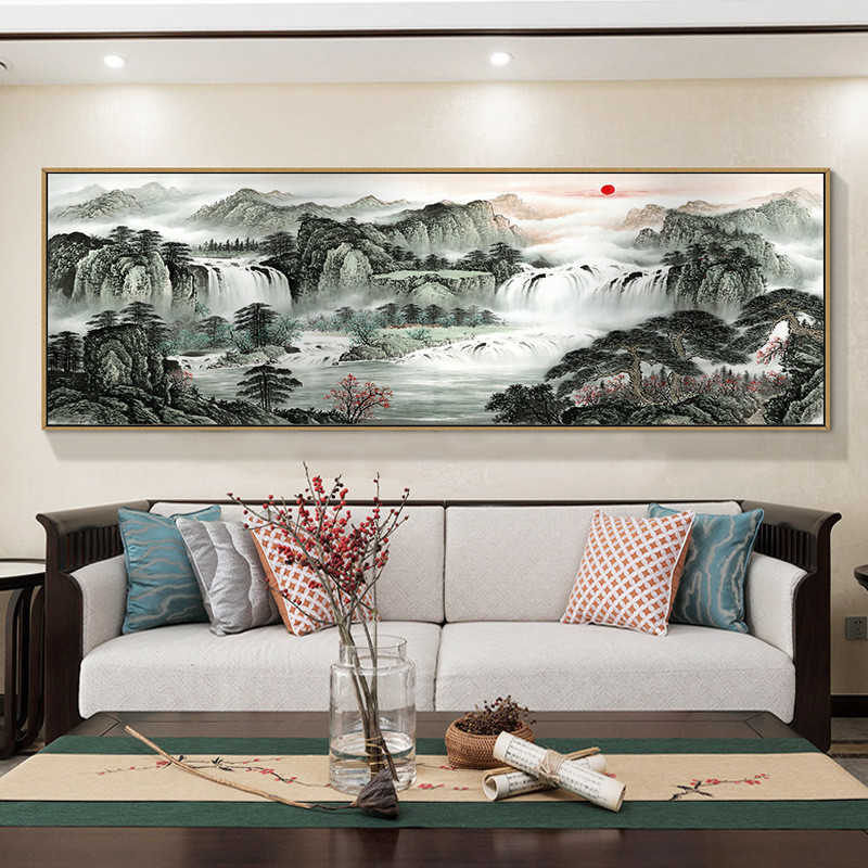 Chinesischen Stil Berglandschaft Leinwand Abstrakte Ölgemälde Poster Druck Wand Kunst Bild für Wohnzimmer Home Office Decor L230704