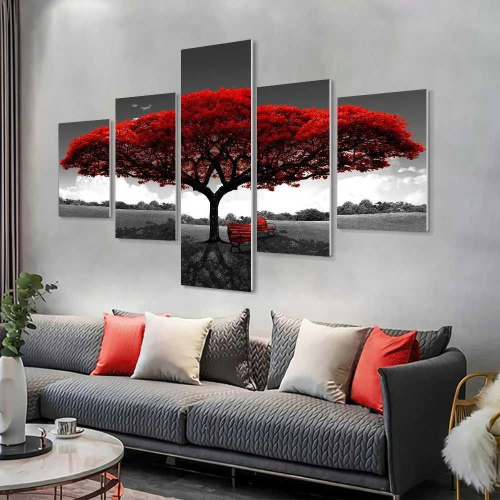 Set Abstract Red Trees Canvas Paintings Modern Landscape Posters and Print Wall Art Picture for Home Living Room Decoration L230704