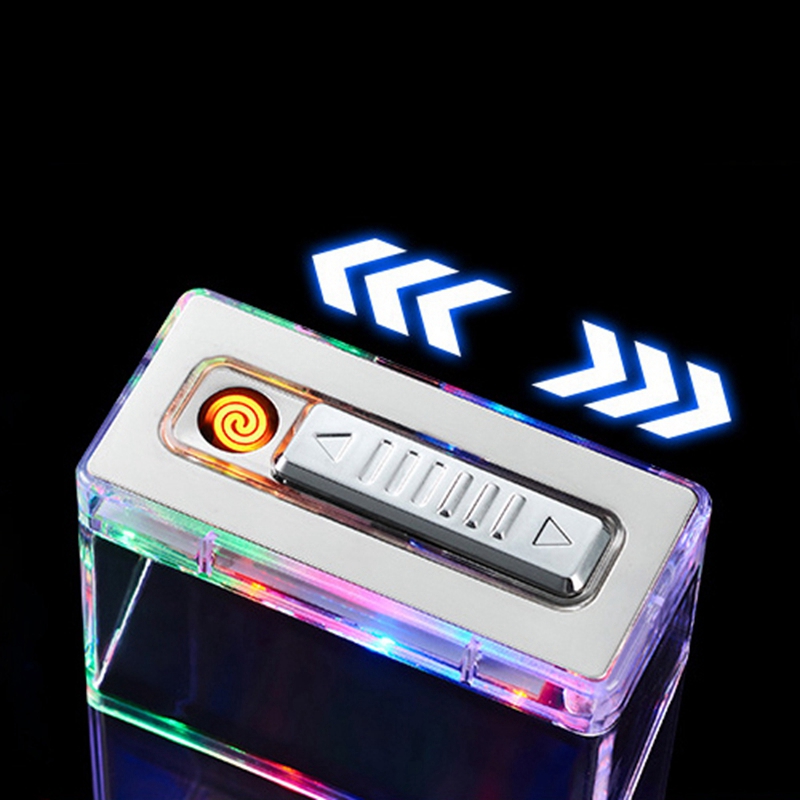 Transparent Smoking Colorful Atmosphere Light Lamp Dry Herb Tobacco Cigarette Holder Stash Case Portable USB Charge Lighter Innovative Storage Box Container