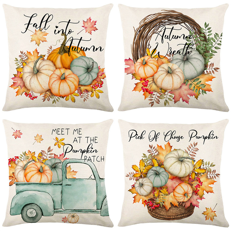 Hello Autumn Flower Pumpkin Fall Throw Pillow Case 18 x 18 Inch Thanksgiving Day Cushion Case for Sofa