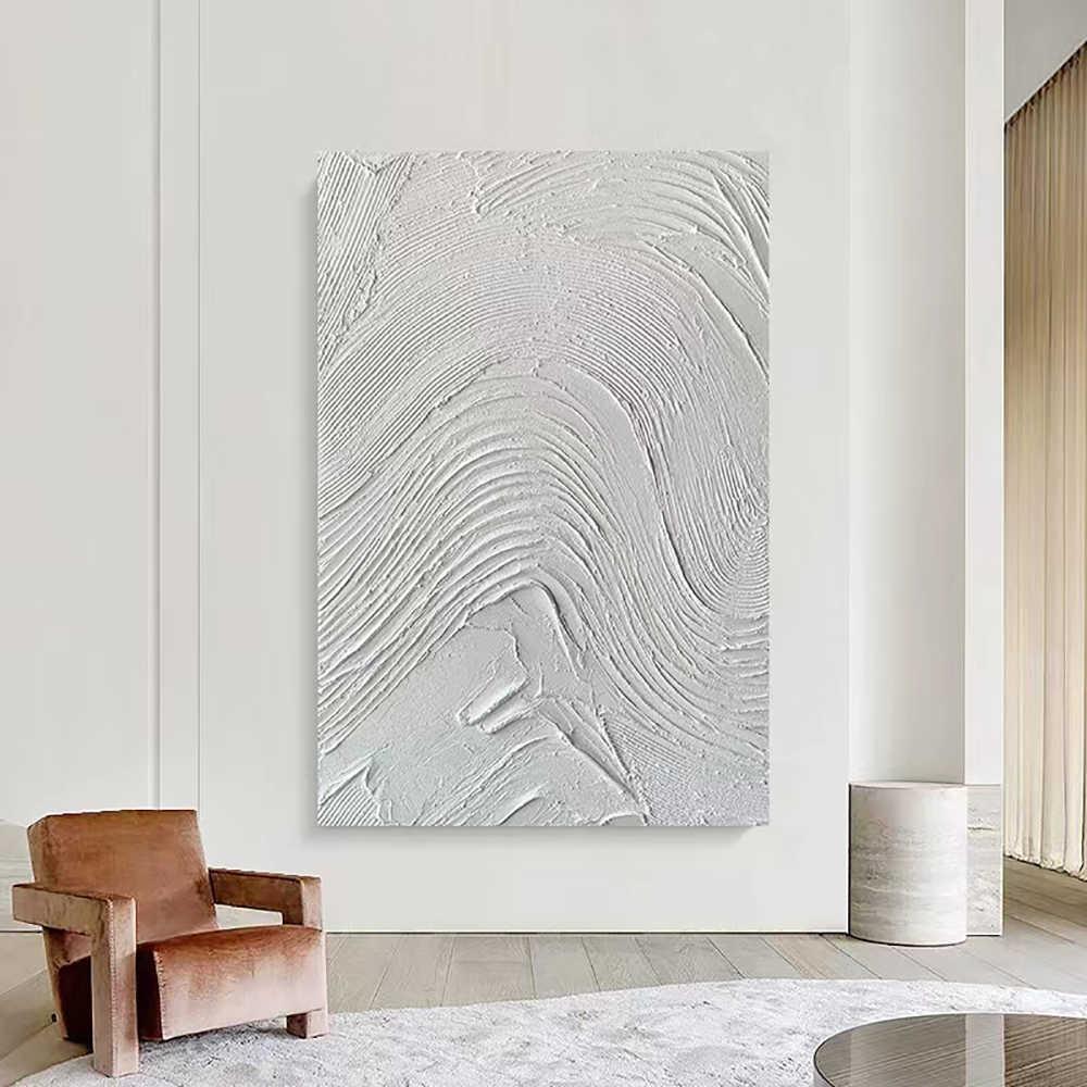 Arte de parede de lona acrílica texturizada abstrata moderna 3D pintura de parede a óleo grossa branca Obra de arte pintada à mão Pinturas para decoração de casa L230704