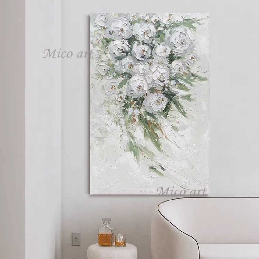 Dipinto a mano Artista da parete di grandi dimensioni Decorazione la casa Fiore bianco come la neve Albero Coltello spesso Pittura a olio Tela senza cornice L230704