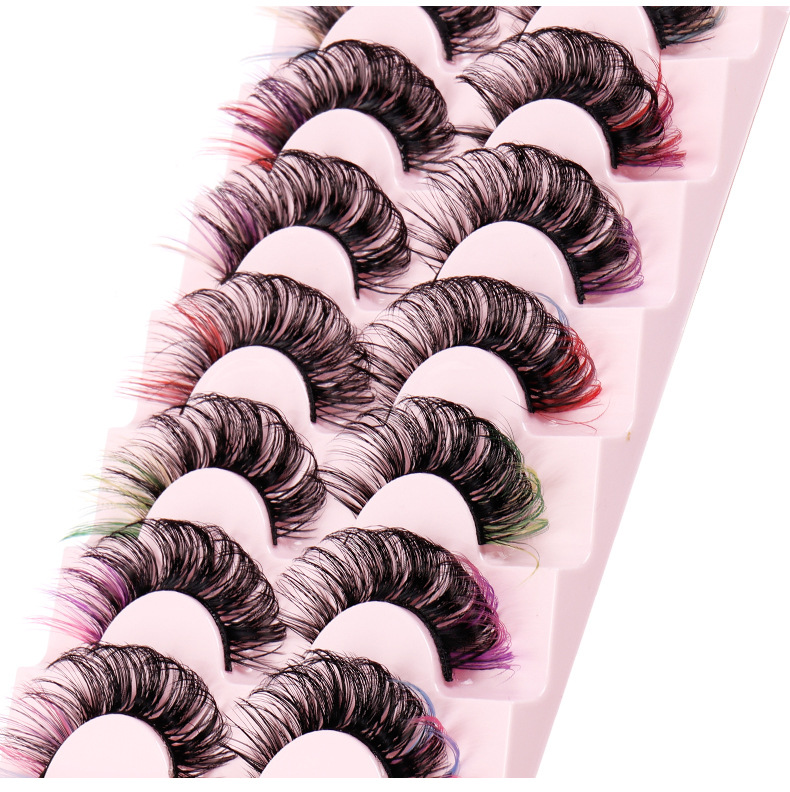 Thick Curled Colored False Eyelashes Fluffy Handmade Reusable Multilayer 3D Fake Lashes with Color Full Strip Lashes Extensions