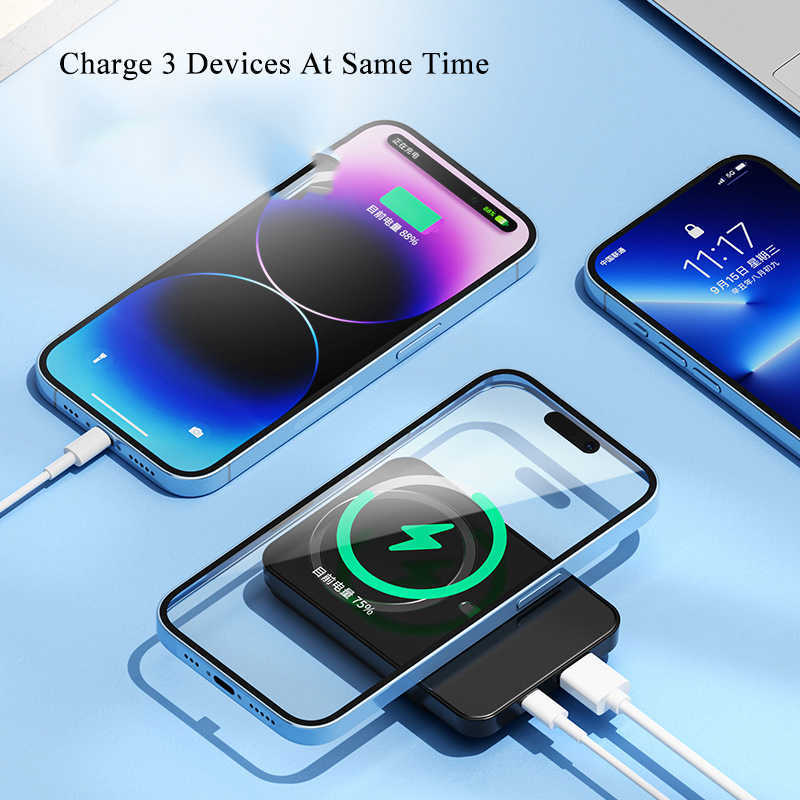 20000mAh Power Bank Magnetic Charger Wireless Power Bank 22.5W Carregamento Rápido Bateria Externa Portátil Para iPhone 12 13 14 L230712