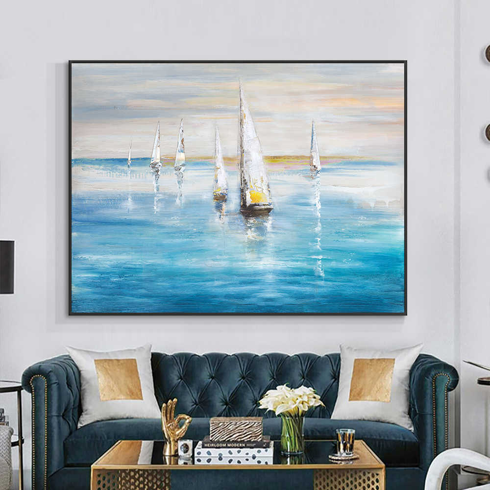 Yiqing Sailing Boat On The Sea Painting 100% Hand Painted Oil Painting Modern Abstract Canvas Wall Art For Home Decoration L230704