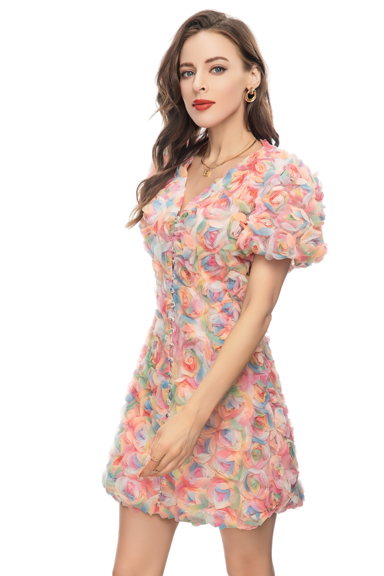 Damskie sukienki z wybiegu Seksowny dekolt w serek Krótkie rękawy Aplikacje z nadrukiem Elegancki projektant mody Ołówek Vestidos