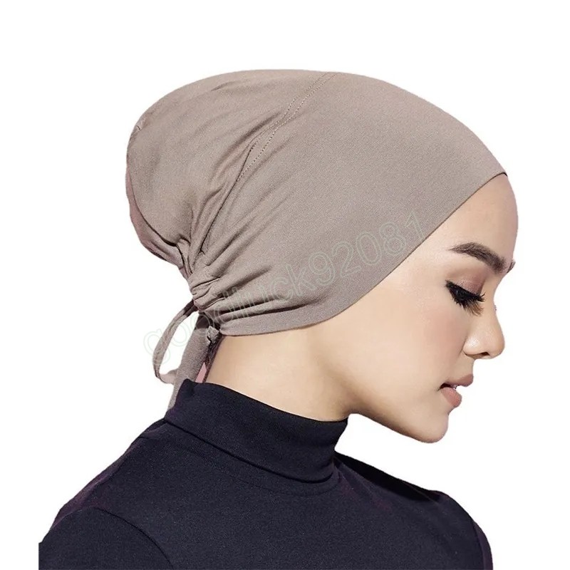 イスラム教徒のターバンキャップインナースカーフ帽子女性のためのイスラムターバンヒジャブキャップネクタイボンネットインド帽子ヘッドラップターバンテ Mujer