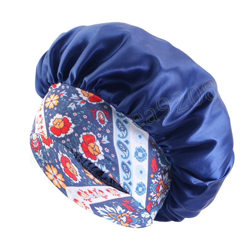 Satin Night Sleep Cap Print Wide Band Satin Bonnet Elastic Protect Women Женщины для волос шляп