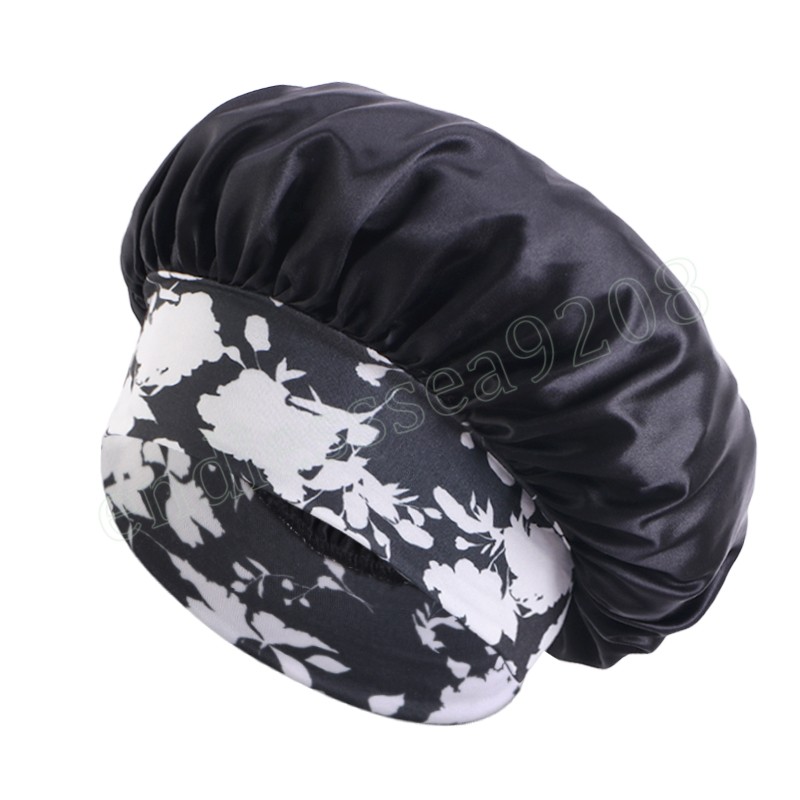 Satin Night Sleep Cap Print Wide Band Satin Bonnet Elastic Protect Women Женщины для волос шляп