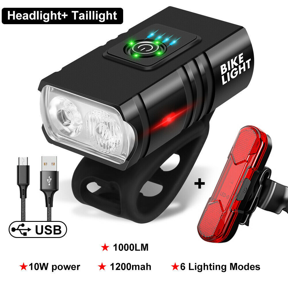 Zestaw świateł rowerowych ładowanych przez USB Super jasne światło rowerowe Mocny przedni reflektor rowerowy i tylne światło tylne 6 trybów oświetlenia Pasuje do wszystkich rowerów Górska droga