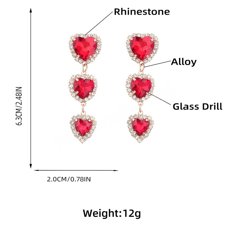 Multicolore Strass Coeur Dangle Femmes Boucles D'oreilles Accessoires De Mariage Déclaration De Mode Bijoux De Fête