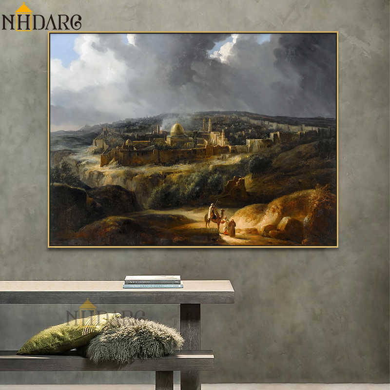 オーギュスト・フォルバン ヨサファト山から見たエルサレムポスターと版画キャンバスアート絵画壁絵リビングルームの家の装飾 L230704