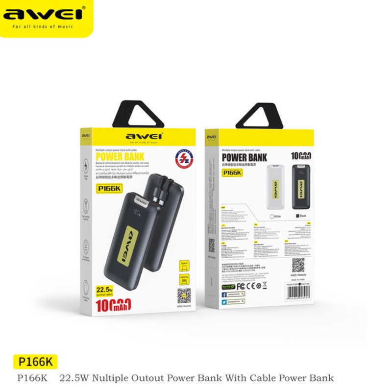 Awei P166K Power Bank 10000 mAh PD 22.5 W Snelle Externe Batterij Oplader Draagbare Powerbank Voor iPhone 14 13 12 Pro Max Samsung L230712